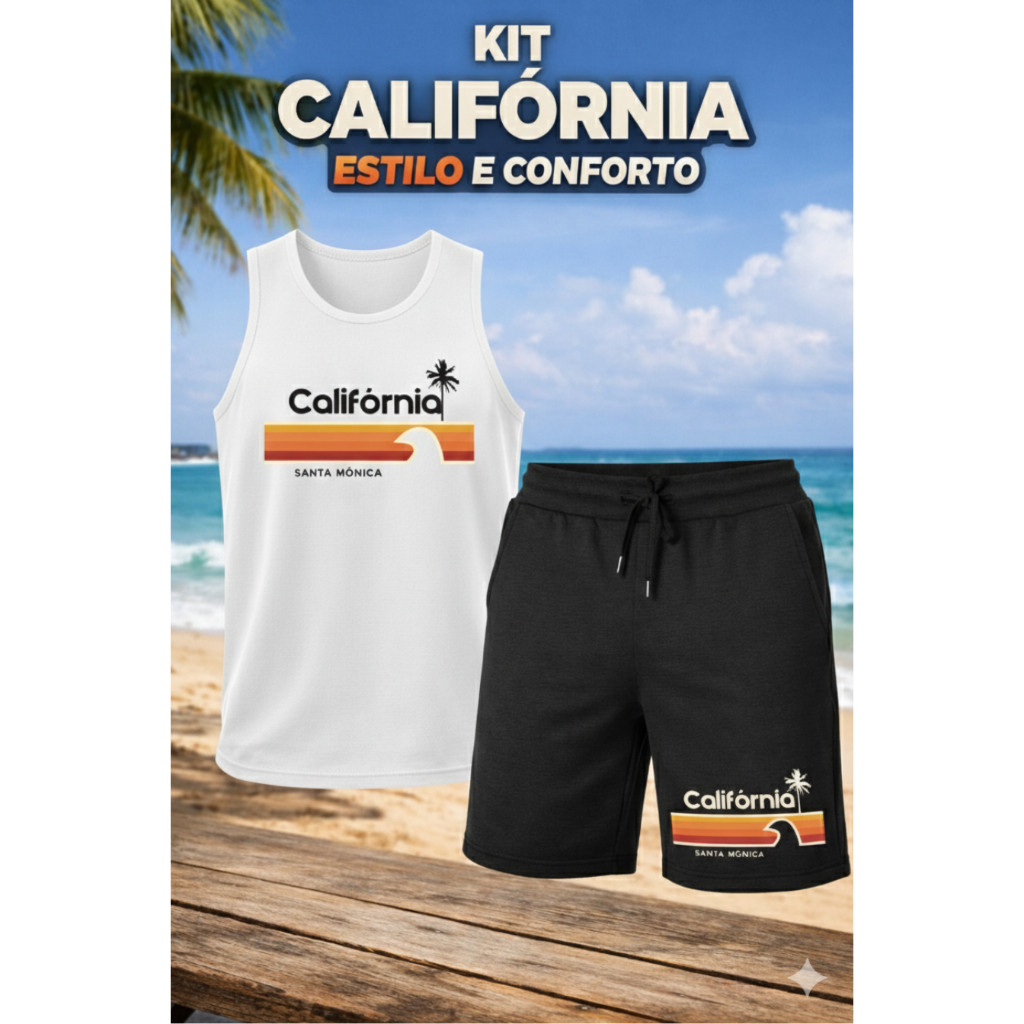 Kit Conjunto Lançamento California Regata e Bermuda Moletom PREMIUM Confortável Lançamento Toque Macio Envio Imediato