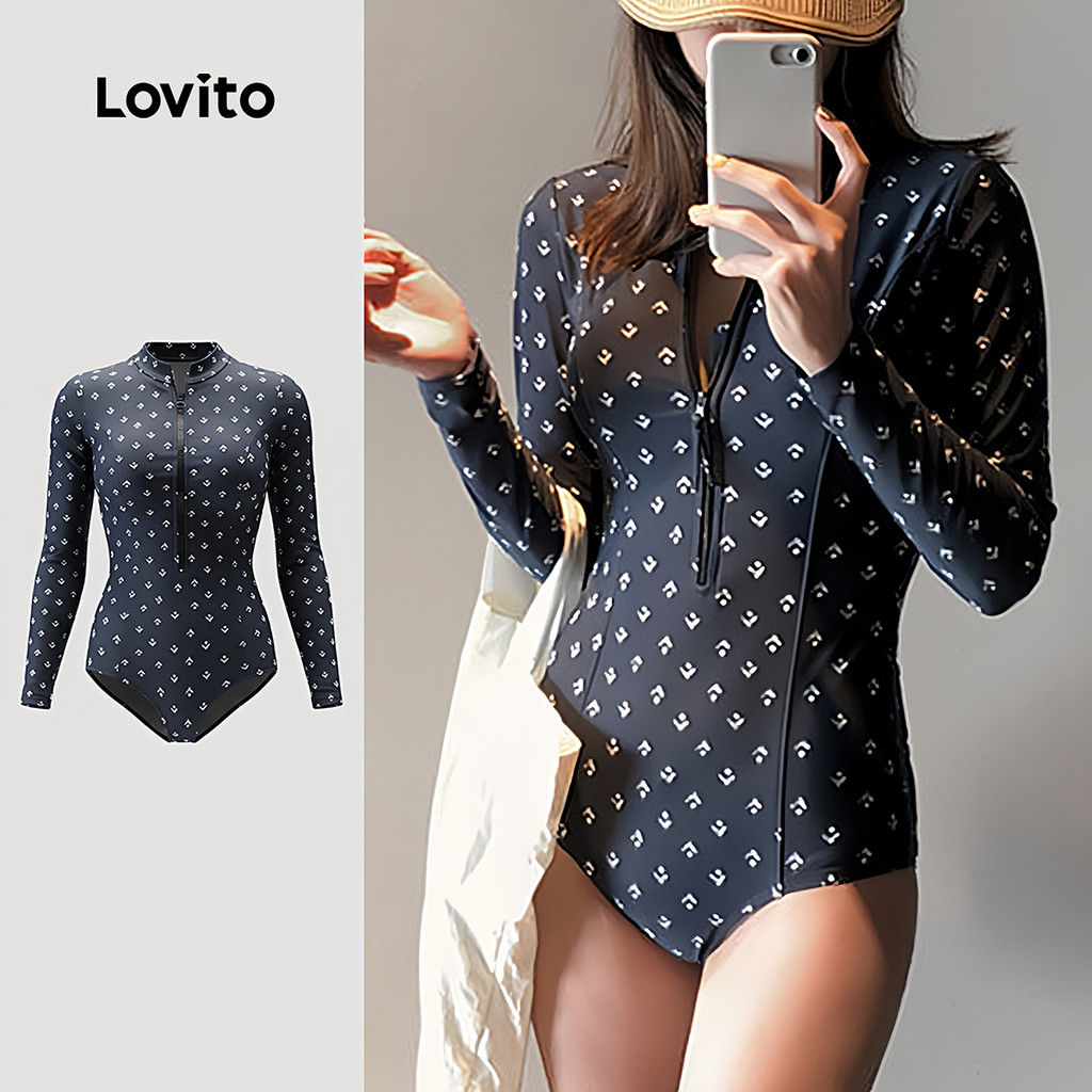 Lovito  Maiô Boho de Uma Peça com Zíper Padrão Exquisito Maiô de Uma Peça para Mulheres Na Primavera/Verão. LNE134050