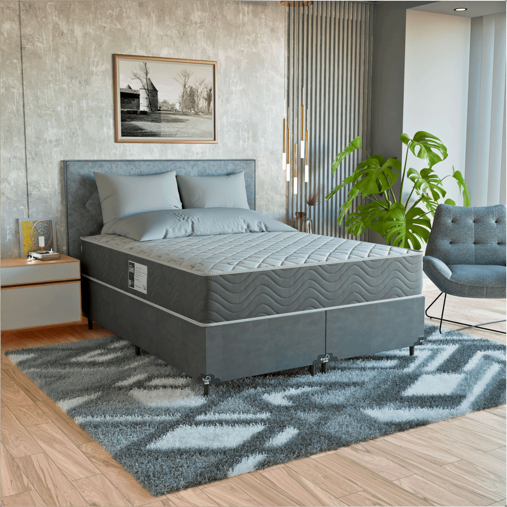 Cama Box Queen + Colchão Prime Espuma D45 Suede Cinza