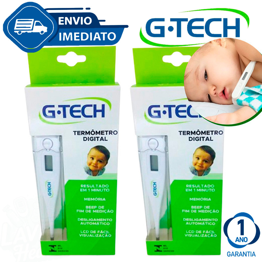 Kit C/2 Termômetro Clínico Digital Branco G-Tech Infantil e Adulto Rápido Th1027 Envio Imediato