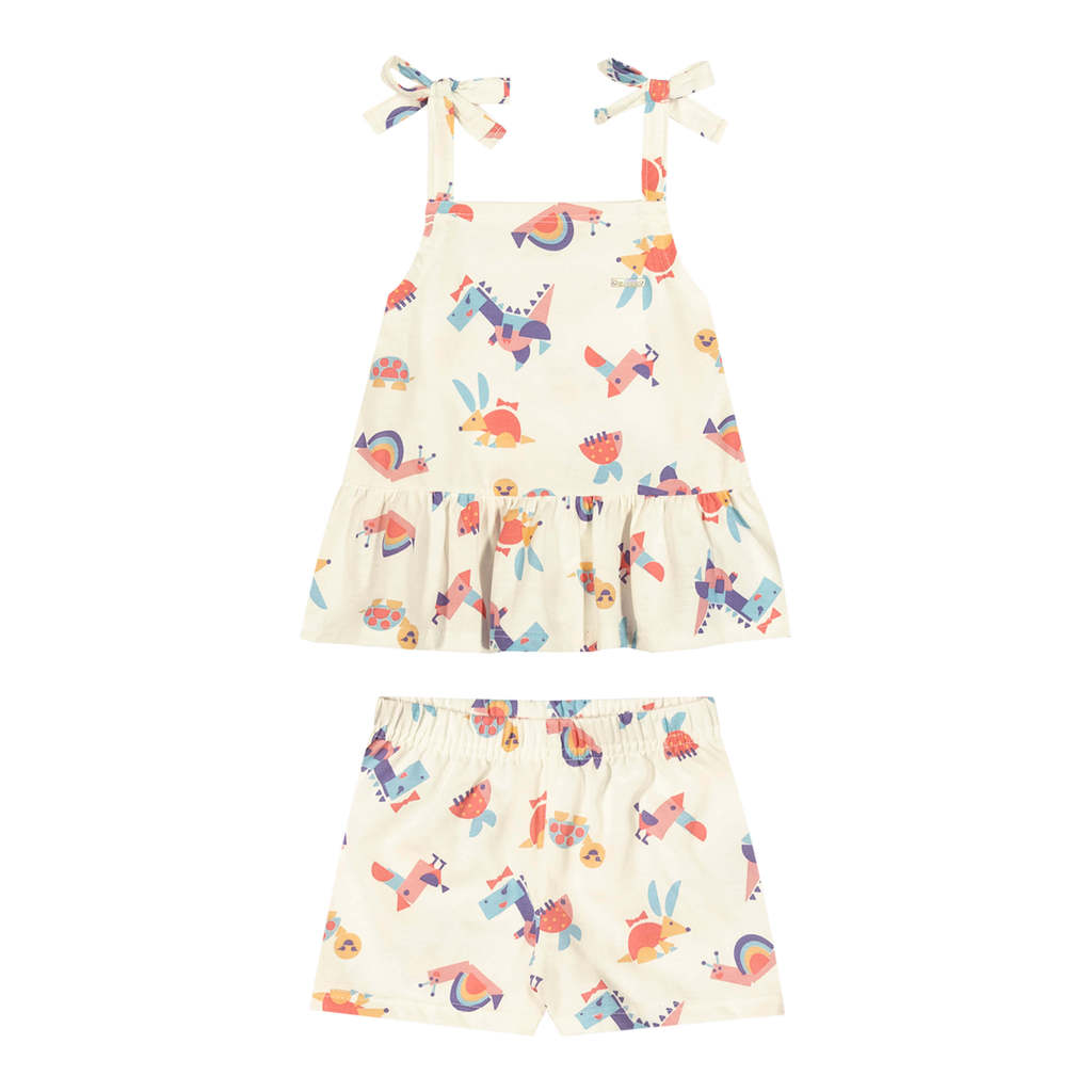 Conjunto Bebê Menina Alças Com Laços Elian Bege