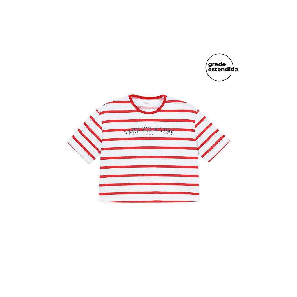 T-Shirt Feminina Listrada Intermediária Marialícia Vermelho