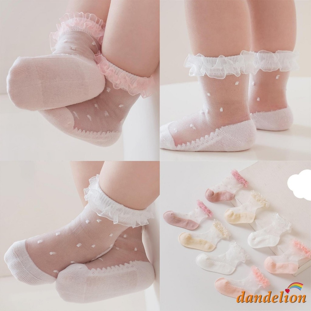 Meias De Malha Com Babados Para Bebês Meninas Bolinhas Transparentes Jacquard No Tornozelo Lindas Princesa