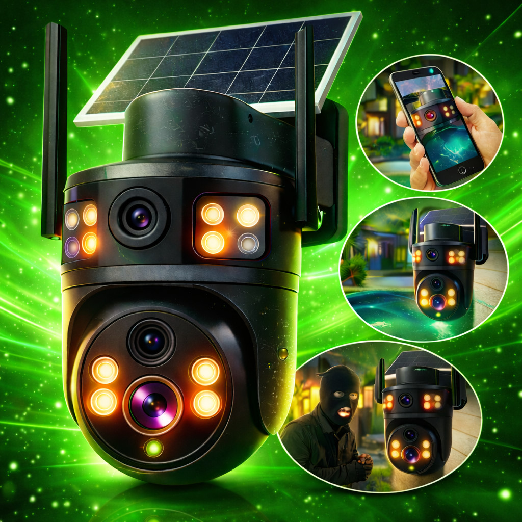 Câmera De Segurança Full HD Com Placa Solar Lente Dupla 4G Chip Celular 10x Zoom Bateria Longa Duração Interna Externa