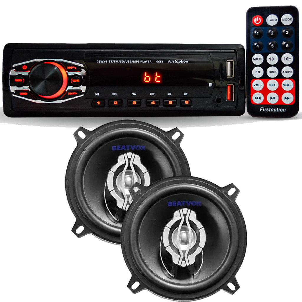 Kit Radio MP3 Player Automotivo SD Bluetooth Pendrive USB FM + Par Alto Falantes 5 Polegadas  110 watts
