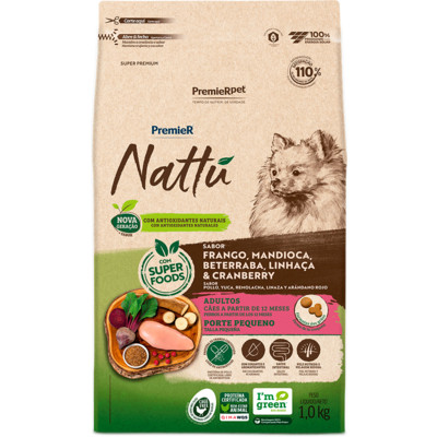 Ração Seca Premier Nattú para cães adultos de pequeno porte sabor frango e mandioca 10.1kg