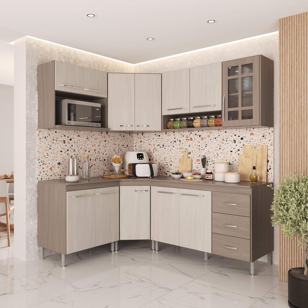 Cozinha Modulada Completa Fidelitá Paris 6 Peças 340cm 12 Portas 3 Gavetas Com Tampo Nogal/Salinas em Oferta na Shopee