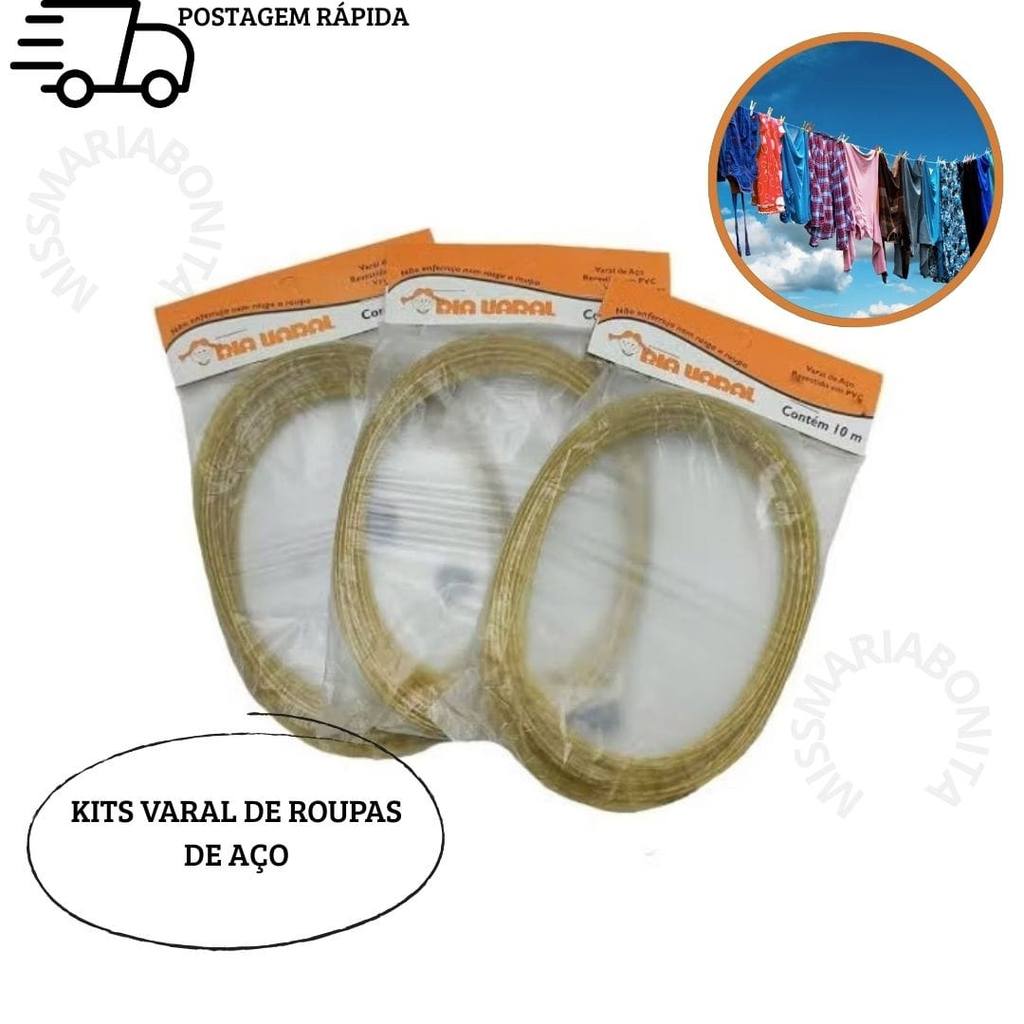 Kit 2/3/4 Varal De Roupas Fio De Aço Revestido com PVC Reforçado Suporta Roupas Pesada-MMB em Oferta na Shopee