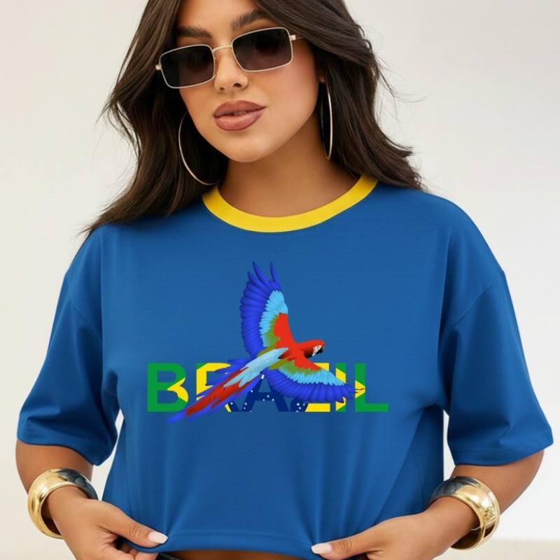 Cropped Brasil Feminino Oversized Estampa Bandeira Brasileira Streetwear Confortável