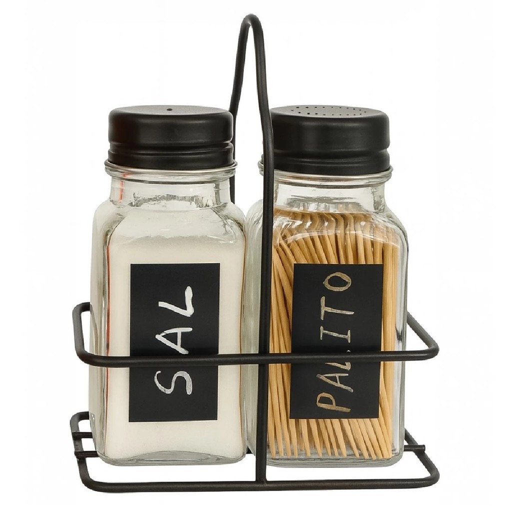 Kit 2 Potes Para Saleiro e Paliteiro de Vidro 90ml c/Suporte