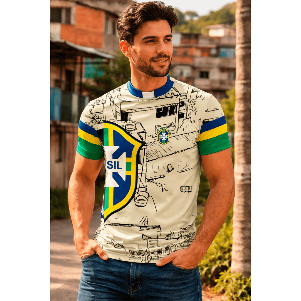 Camisa Seleção Do Brasil Copa do Mundo 2026 Camiseta Amarela Creme Favela em Oferta na Shopee