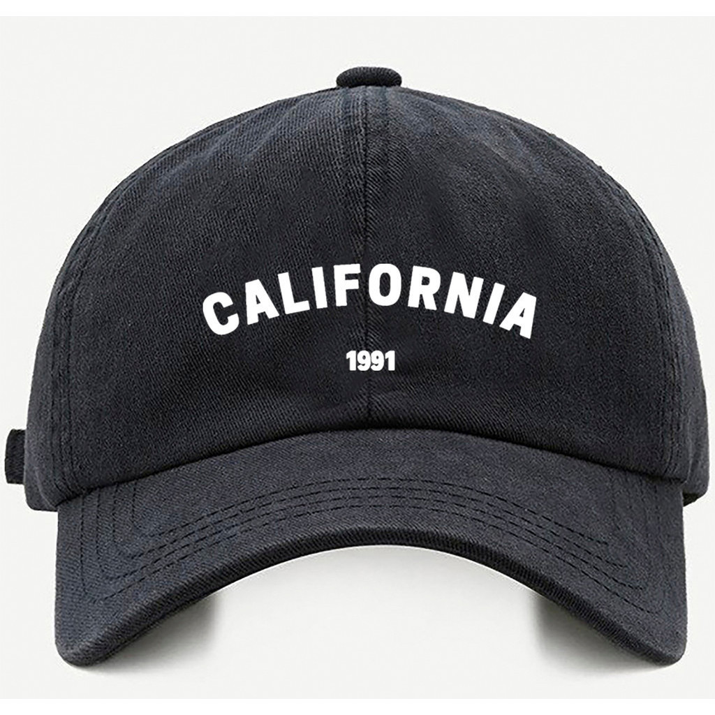 Boné Dad Hat California 1991 Masculino Aba Curva Ajustável Bege Preto Branco 100% Algodão Estilo Baseball