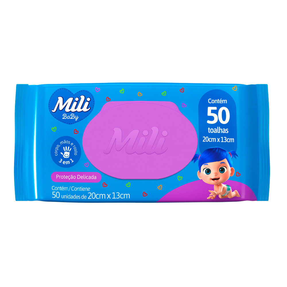 Toalha Umedecida Mili com 50 Unidades em Oferta na Shopee