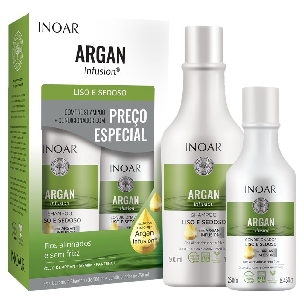 Inoar Argan Infusion Liso e Sedoso Shampoo 500ml e Condicionador 250ml em Oferta na Shopee