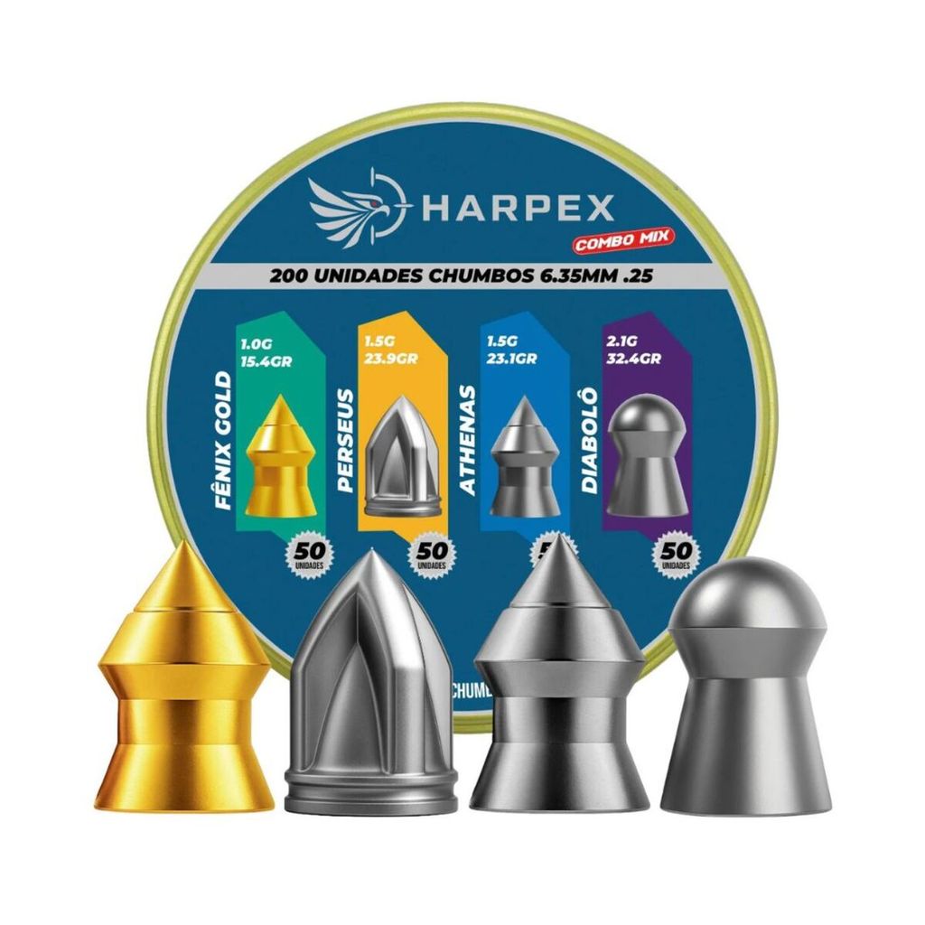 Chumbinho 6.35mm Harpex Combo Mix Impacto & Perfuração – 200 Un – Fênix, Perseus, Athenas e Diabolô - PCP
