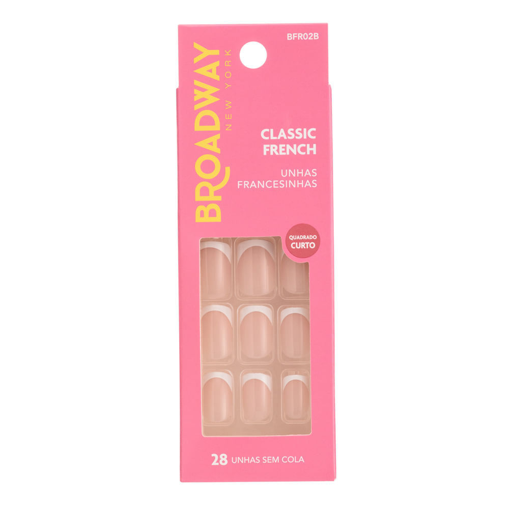 Unhas Postiças Broadway New York Classic French Quadrado Curto Sem Cola Unhas Francesinhas 28 Unidades em Oferta na Shopee