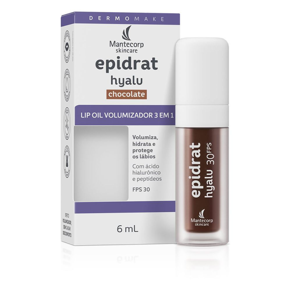 Lip Oil Mantecorp Skincare Epidrat Hyalu Chocolate Volumizador 3 em1 com 6ml em Oferta na Shopee