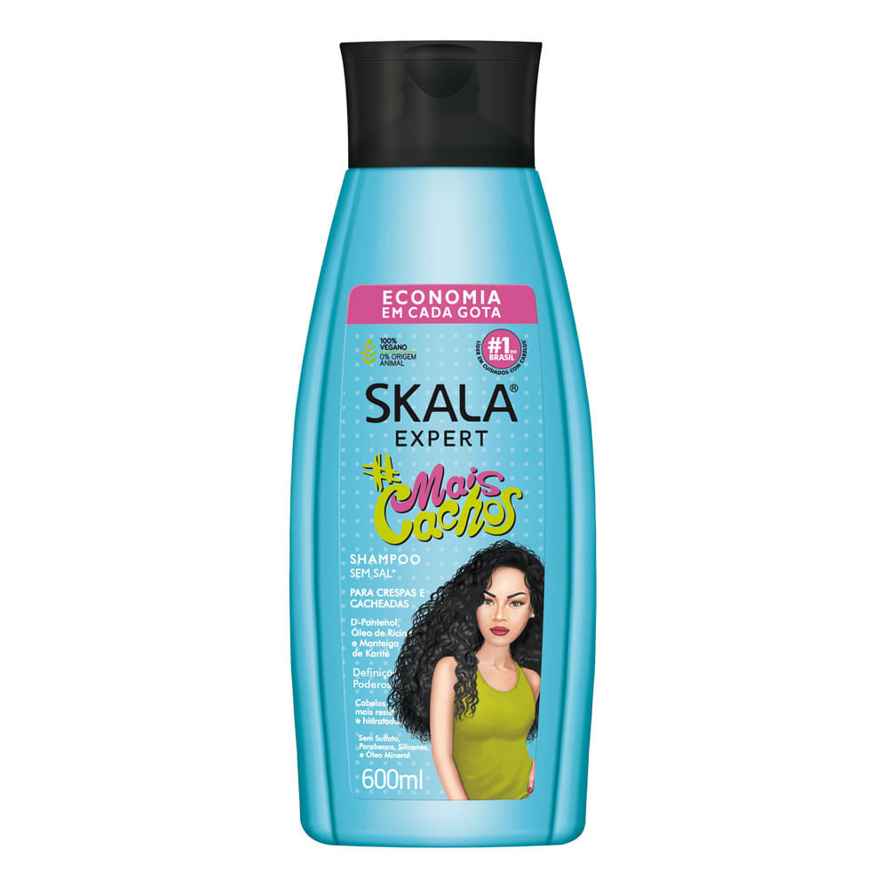 Shampoo Skala Expert Mais Cachos para Crespas e Cacheadas Sem Sal 600ml em Oferta na Shopee