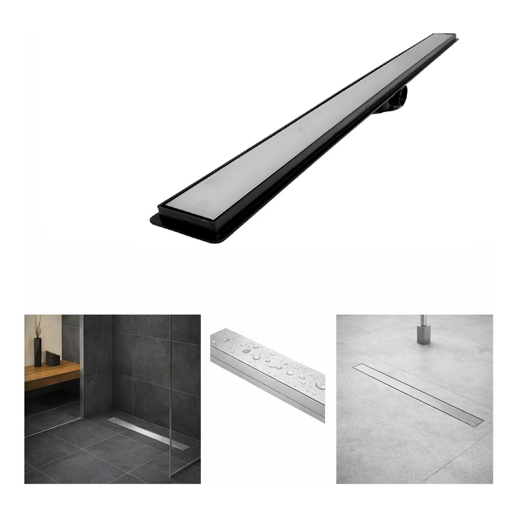 Ralo Linear Invisível 5x50  Sifonado Oculto Seca Piso Invisível 2 em 1 Coleto Preto Branco Cinza Saídas 40mm (5cmx50cm)