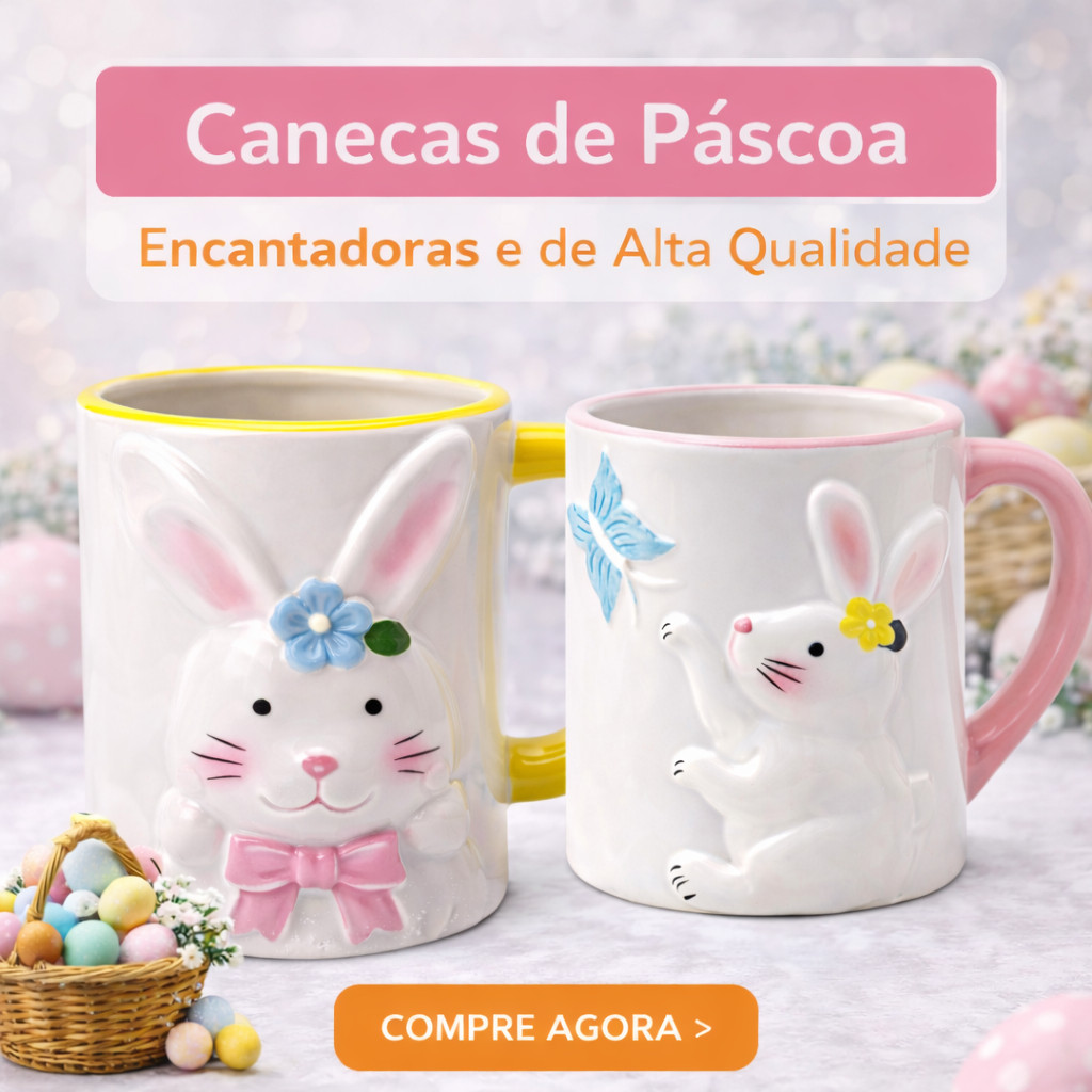 Caneca De Páscoa 330ML Coelho Garden Enfeite Decoração Cerâmica