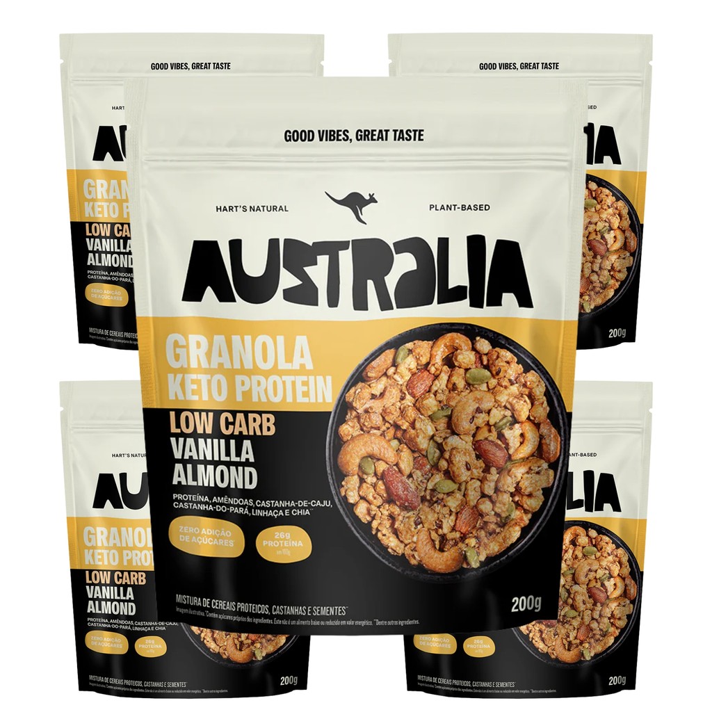 Kit com 5 Harts - Granola Australia Keto Protein - 200g - Vanilla Almond Crunch