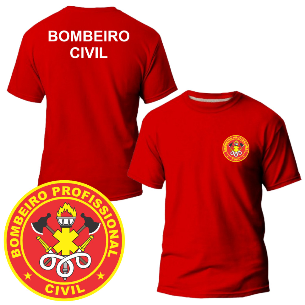 Camiseta Blusa Camisa Uniforme Bombeiro Civil T-Shirt 100% Algodão Malha Leve Unissex Trabalho Serviço Tecido Premium