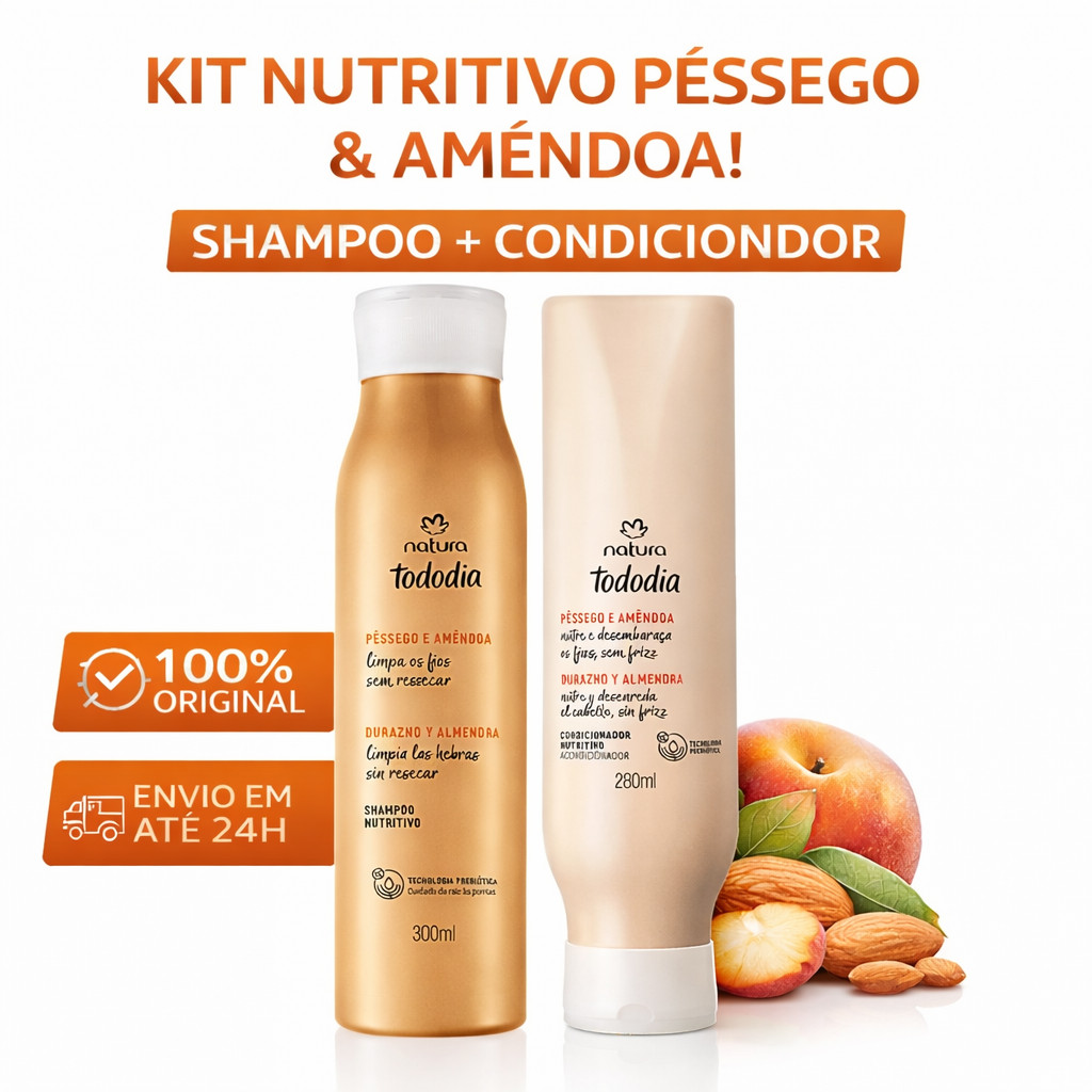 Kit Capilar NaturaTododia Pêssego E Amêndoa - Cabelos Macios E Cheirosos em Oferta na Shopee
