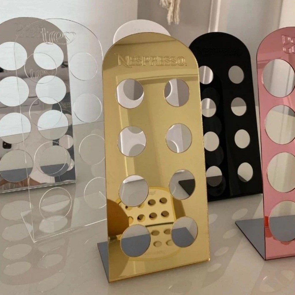Porta Cápsula Suporte - Dolce Gusto, Nespresso e Três Corações 8 Cápsulas Acrílico Vertical Transparente Espelhado