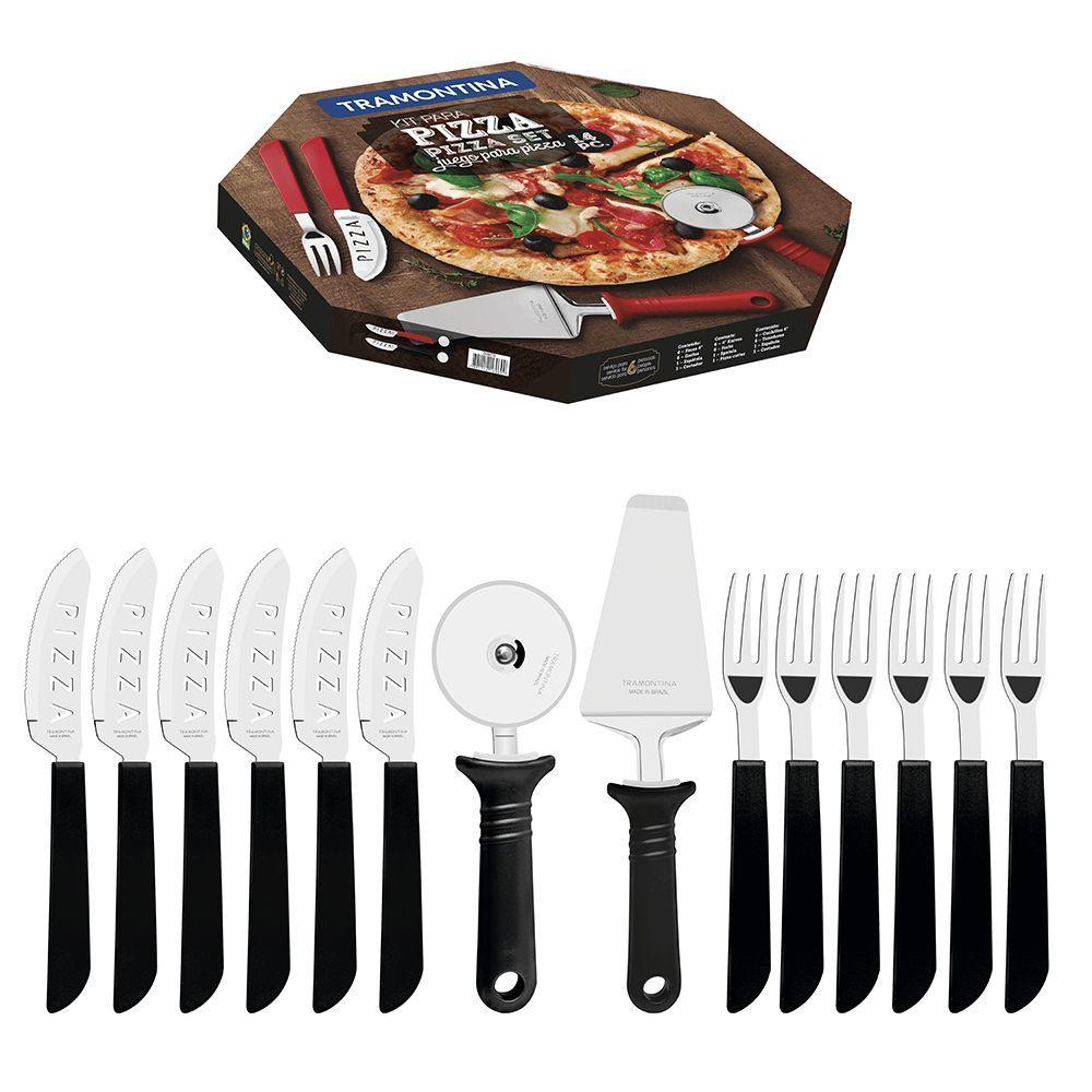 Conjunto para Pizza Tramontina 14 Peças, em Aço Inox com Cabo Preto - 25099/022 em Oferta na Shopee