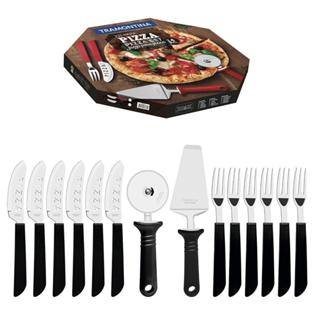Conjunto para Pizza Tramontina 14 Peças, em Aço Inox com Cabo Preto - 25099/022 em Oferta na Shopee