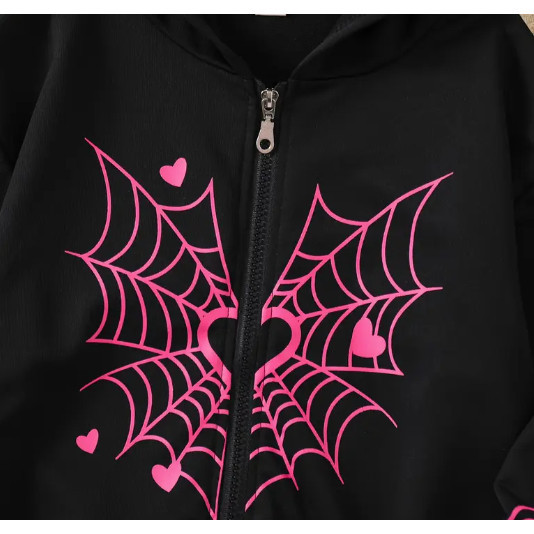 Blusa Moletom Ziper Feminina Moletom Canguru Teia Love Spider Coração Forrado Casual Bolsos Capuz — imagem 2 de 2