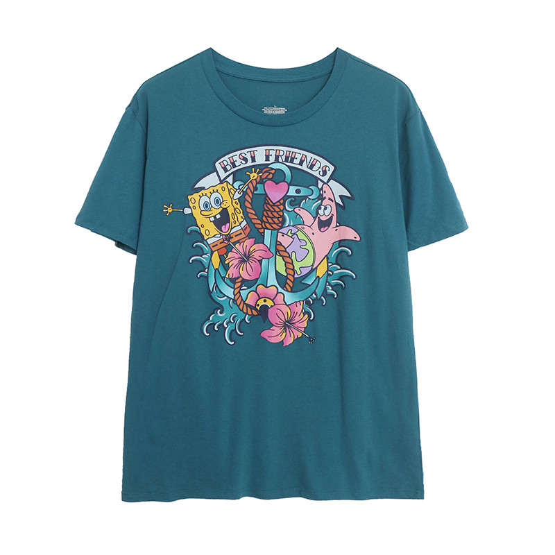 Comércio exterior verão novo estilo dos desenhos animados impresso camiseta de manga curta feminina solta Casual comprim