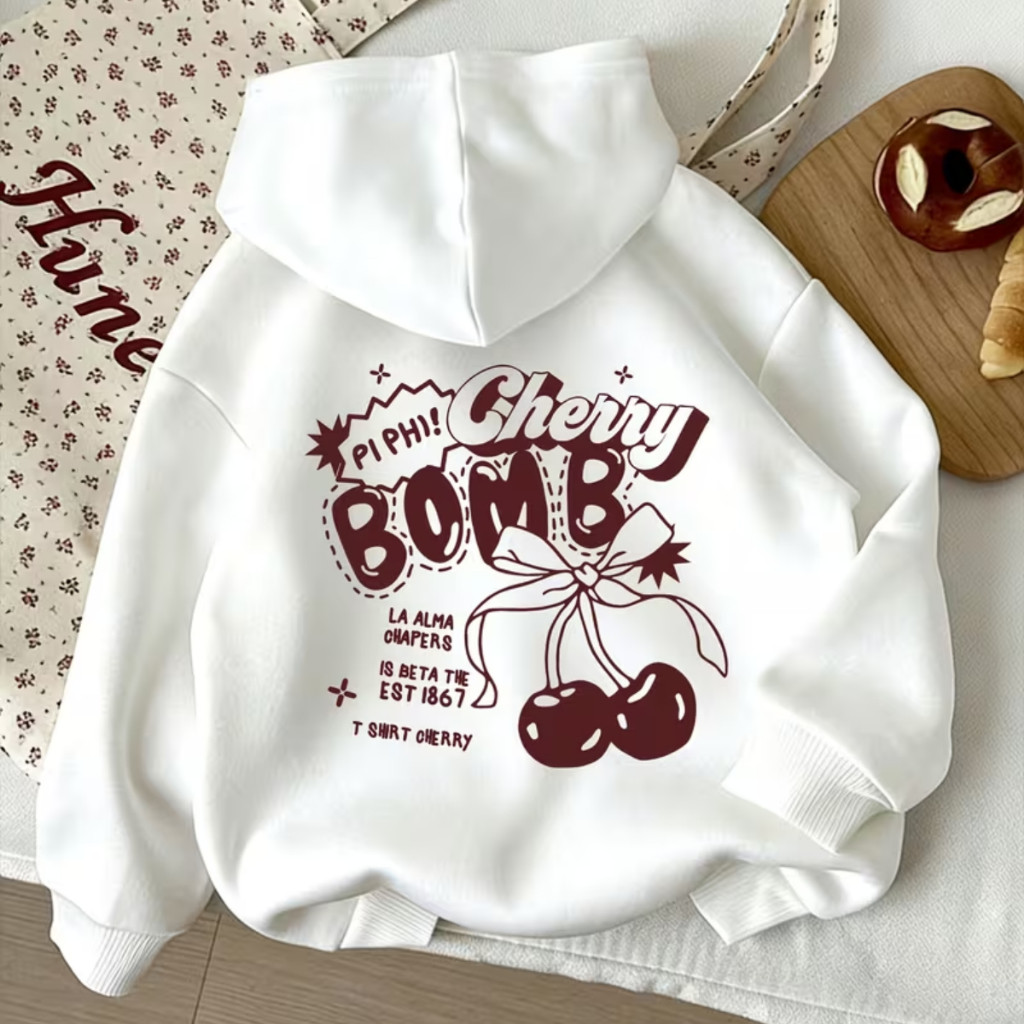 Moletom Canguru Cherry Cereja com Capuz Blusa de Frio Manga Longa Slaydiva Casual Tendência Y2k Volta ás Aulas