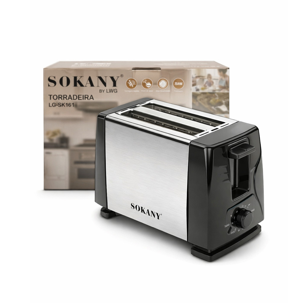 Torradeira Portatil Sokany Facil Uso Nao Gruda Alta Potencia Preta cm Inox