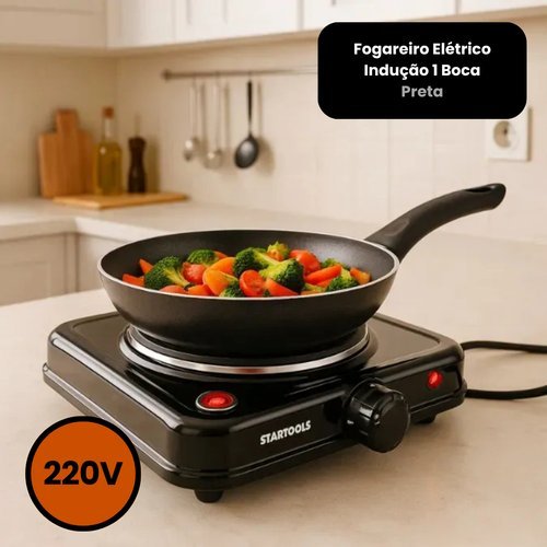 Fogareiro Eletrico Inducao Portatil 1 Boca 220V Potente Preto Cozinha Rapido Economico
