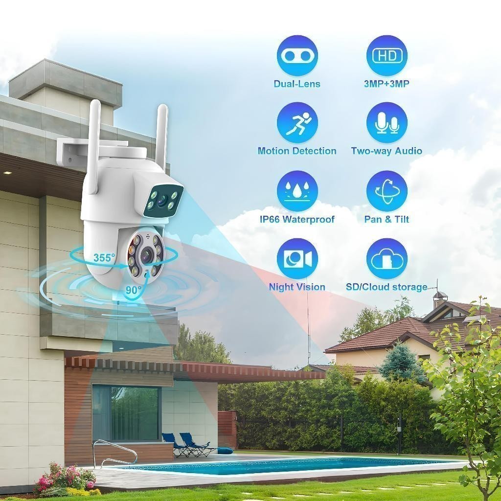 Câmera Dome IP Wireless PTZ de Dupla Lente, Detecção de Humanos com IA, Segurança Residencial
