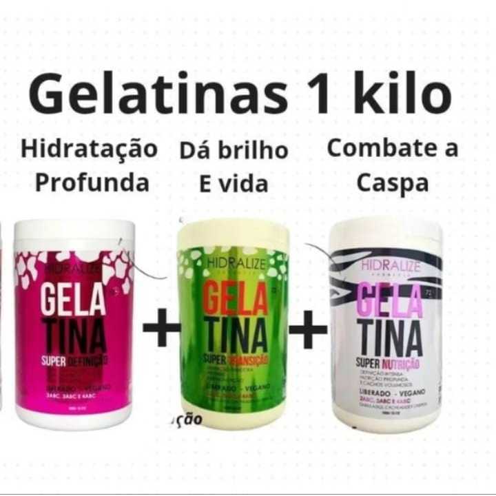 Kit 3 Gelatinas Hidralize 1kg Super Definição + Super Nutrição + Super transição | Define Cachos