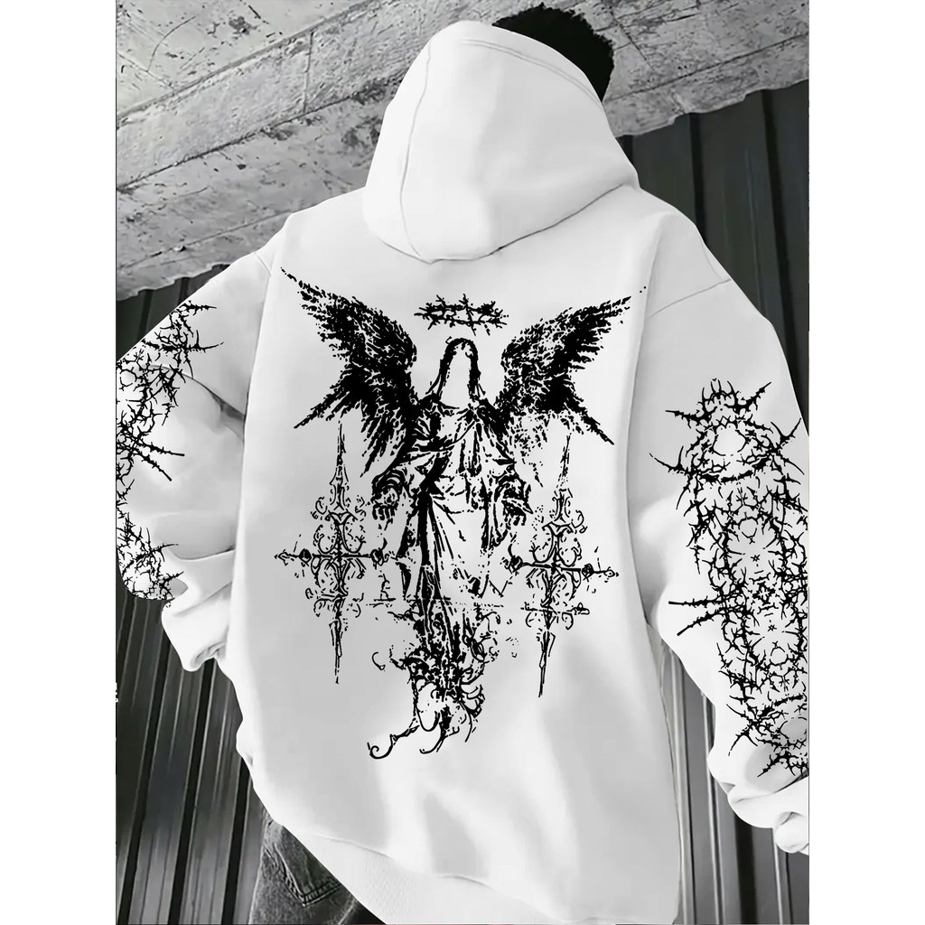 Moletom Canguru Feminino Estampado Anjo Gótico Cruz Espinhos Dark Aesthetic Tumblr Manga em Oferta na Shopee