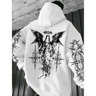 Moletom Canguru Feminino Estampado Anjo Gótico Cruz Espinhos Dark Aesthetic Tumblr Manga em Oferta na Shopee