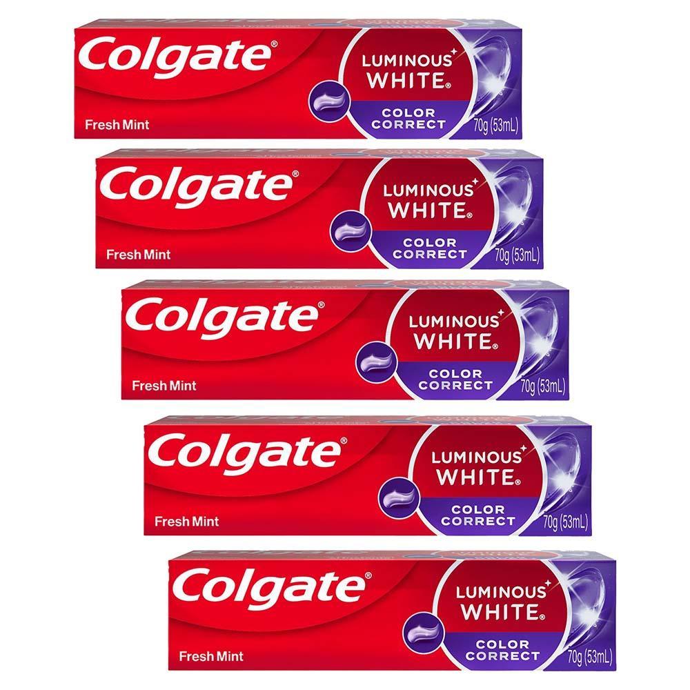 Kit 5 Cremes Dentais Clareador Colgate Luminous White Color Correct 70g em Oferta na Shopee