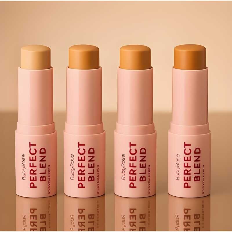 Base Stick Ruby Rose Perfect Blend - Textura Flexível, Cobertura Natural e Longa Duração para Maquiagem Facial HB-M300G1