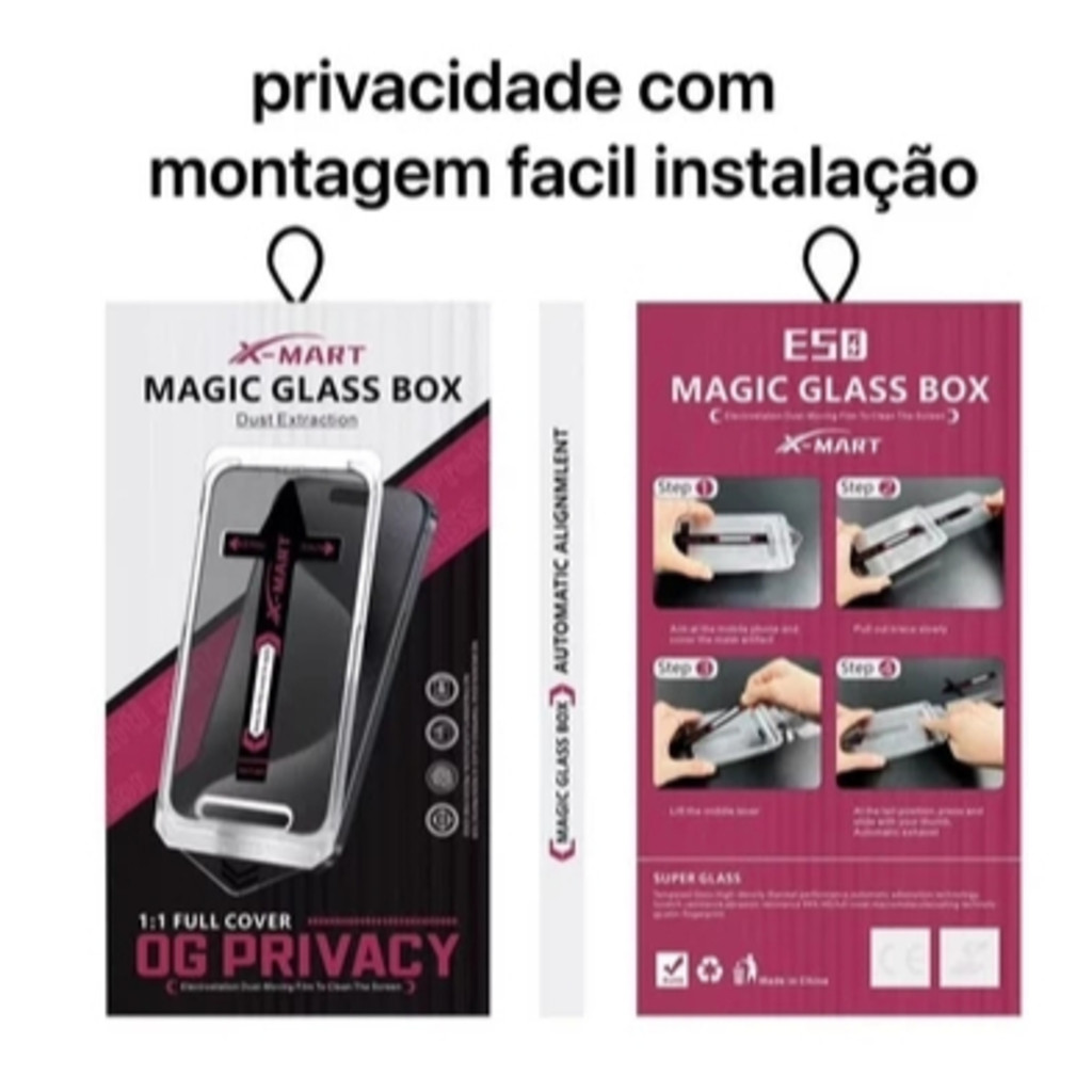 Película Privacidade Premium Magic Box Full Cover Brilho HD iPhone Todos os modelos XR/11/12/13/14/15/16/17 PRO MAX