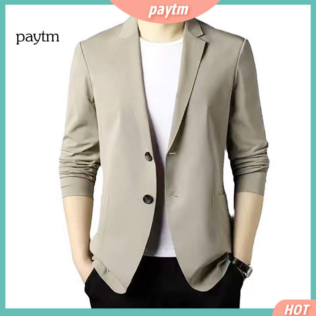 Single Breasted Suit Jacket Double-button Design Coat Men's Business Formal Long Sleeve Blazer with Lapel Solid Color Wo