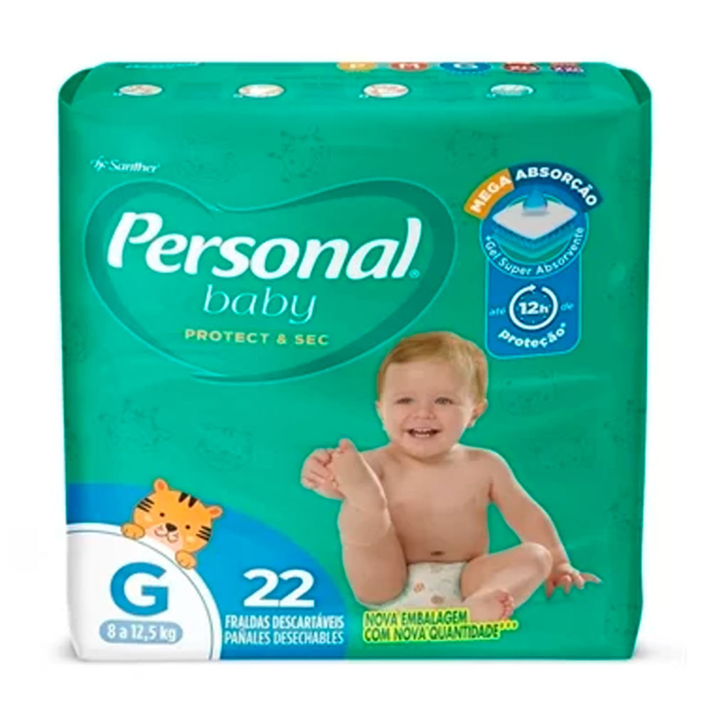 Fralda Personal Baby Protect & Sec Tamanho G com 22 Fraldas Descartáveis em Oferta na Shopee
