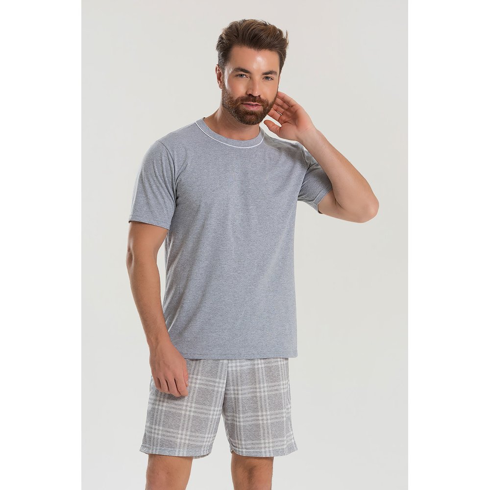 Pijama Adulto Masculino Manga Curta Mescla Xadrez