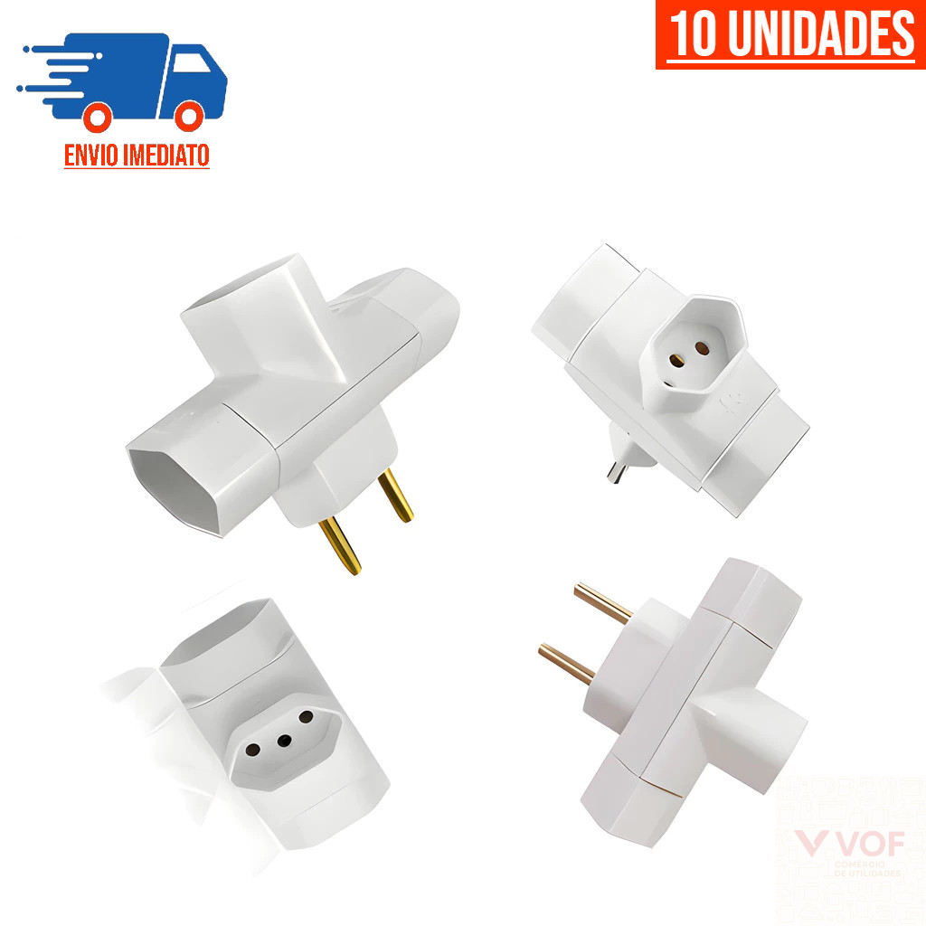 Adaptador de Tomada Benjamin 3 Pinos Formato T Universal Com 3 Entradas