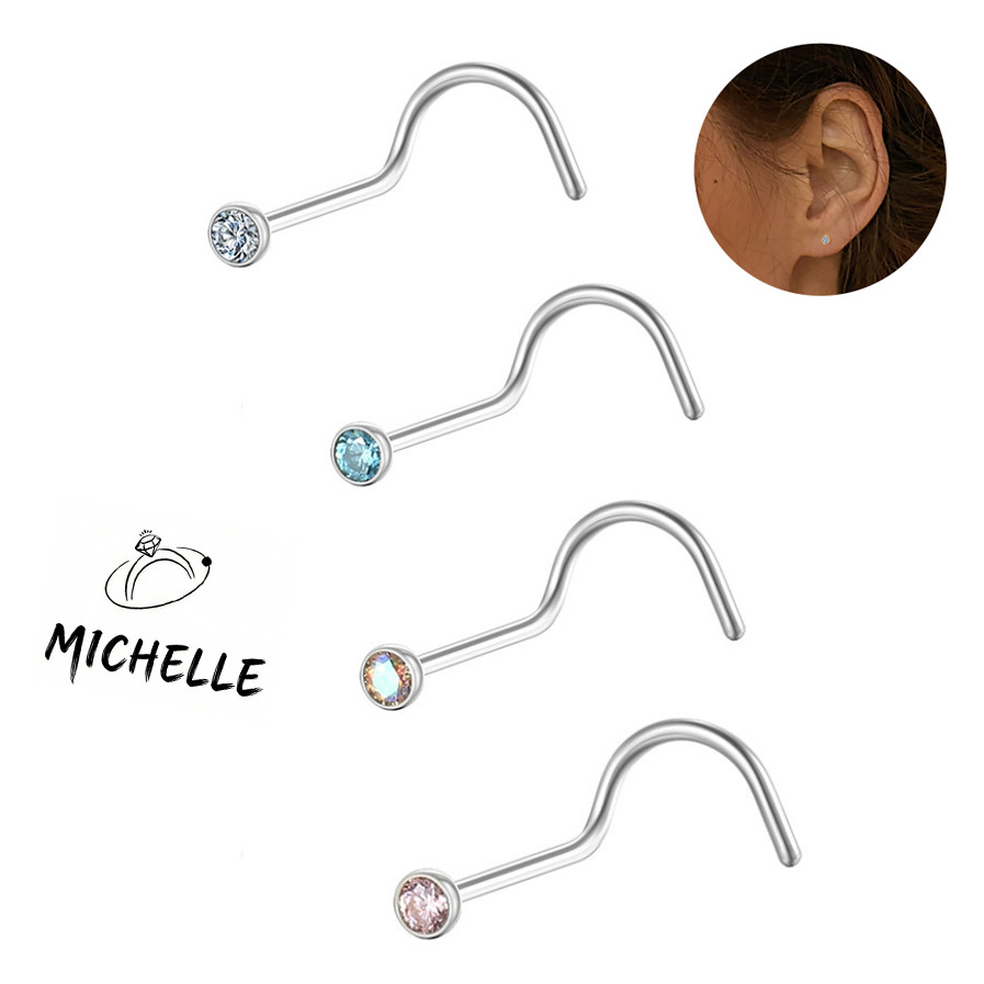 Piercing Redondo Nostril Aço Cirúrgico PVD Zircônia Natural