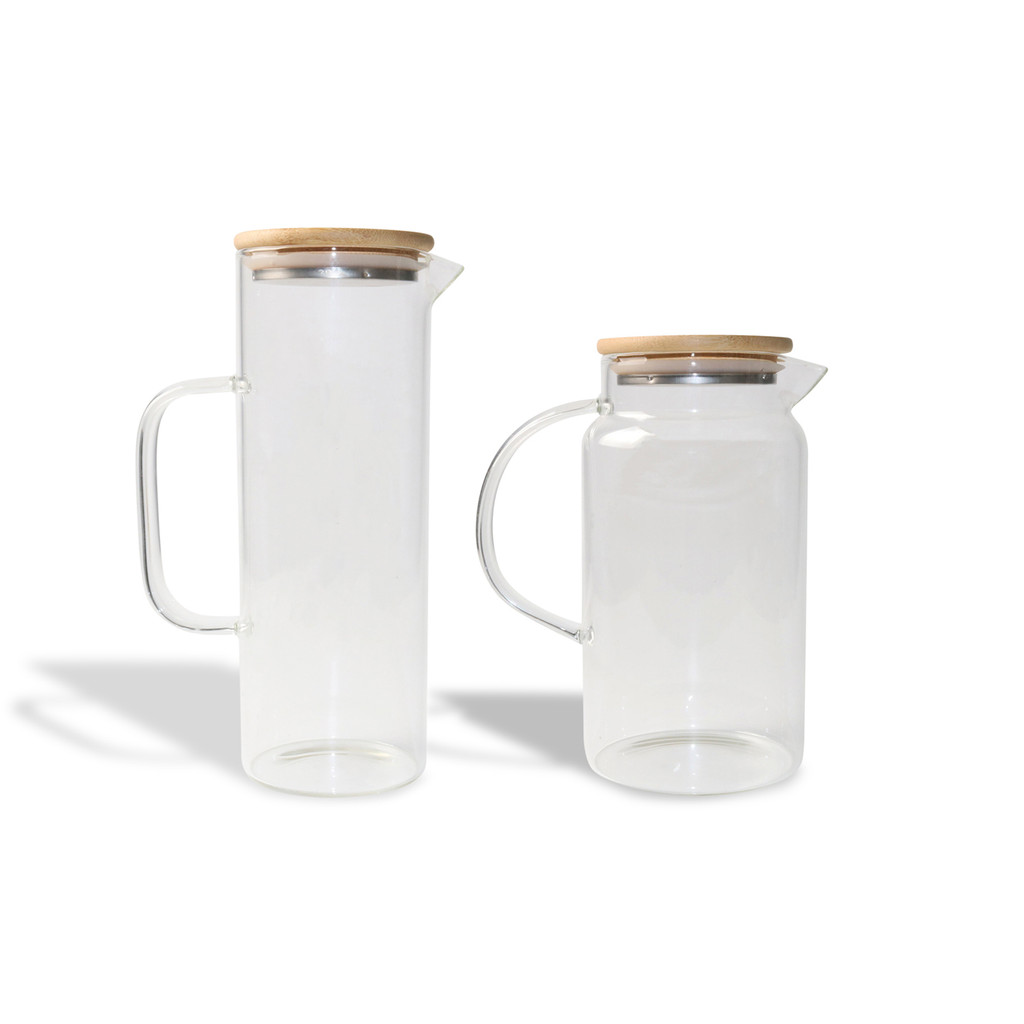 Kit Jarras de Vidro com Tampa de Bambu 1l E 1,2l - 2 Peças Oikos