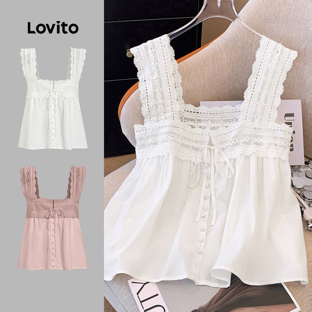 Lovito Top Boho Com Renda Lisa E Regata Verão/primavera Para Mulheres L100MD371