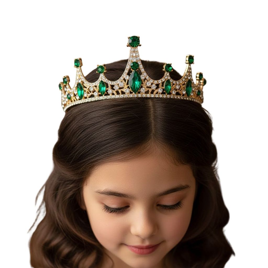 Coroa Dourada Luxo Pedras Verdes Princesa Festa Luxo Color em Oferta na Shopee